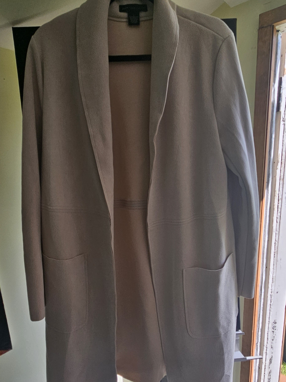 Joan Vass Cream Open-Front Textured Cardigan